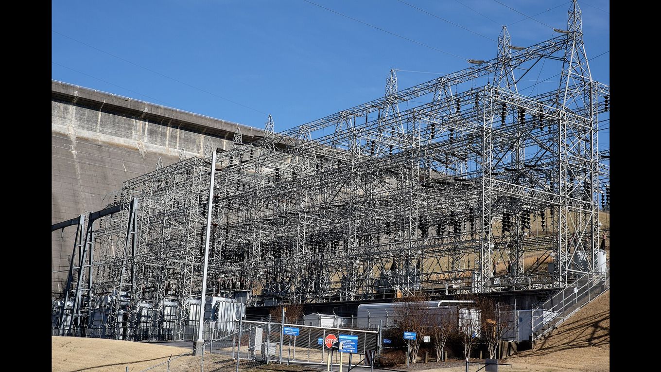 High-voltage switchyard at a grid connection point, where utility-scale battery storage projects tie into the transmission network